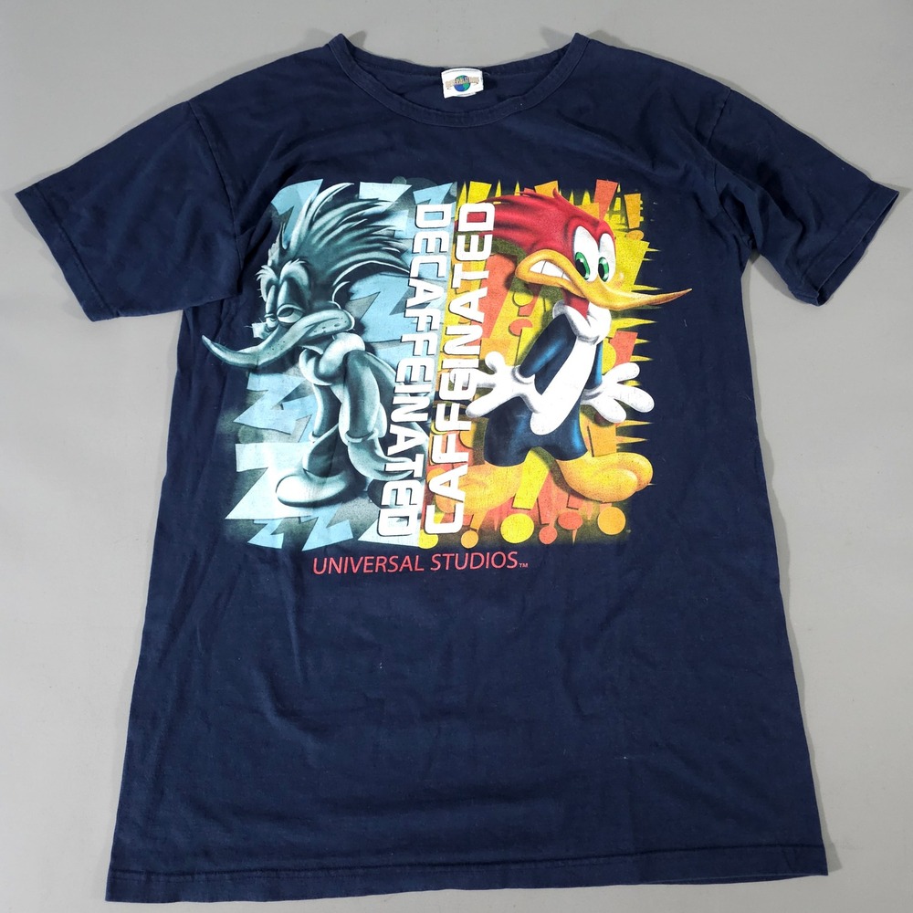 Universal Studios T-Shirt Mens XL Navy Blue Woody Woodpecker Caffeinated Graphic
